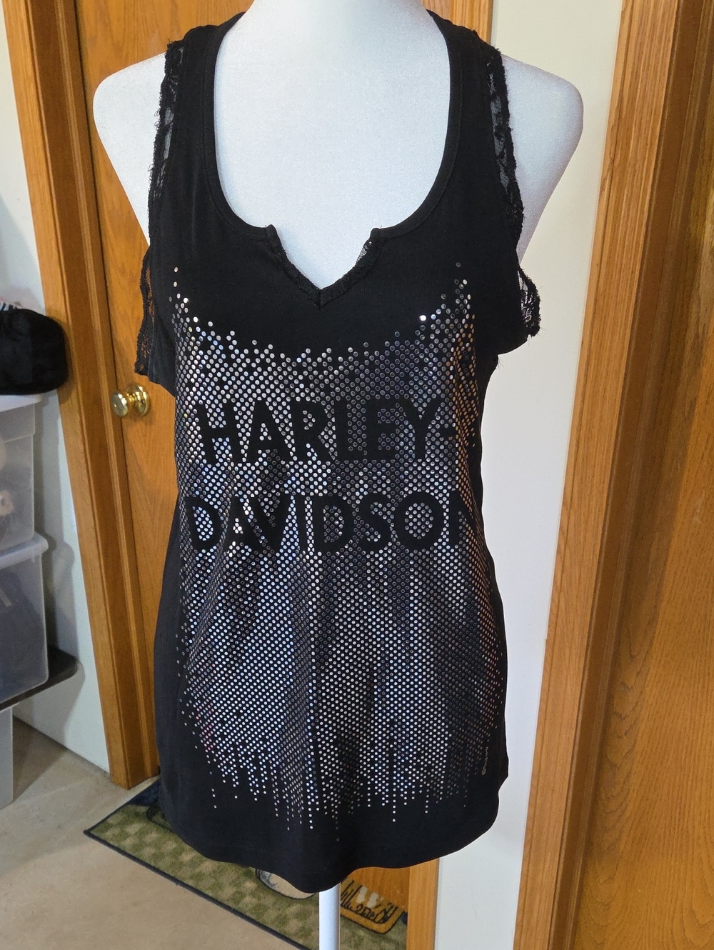 #11 Harley-Davidson Black Racerback Tank with Silver Stud Dots